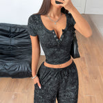 Short Sleeve Wide Leg Long Pants Set