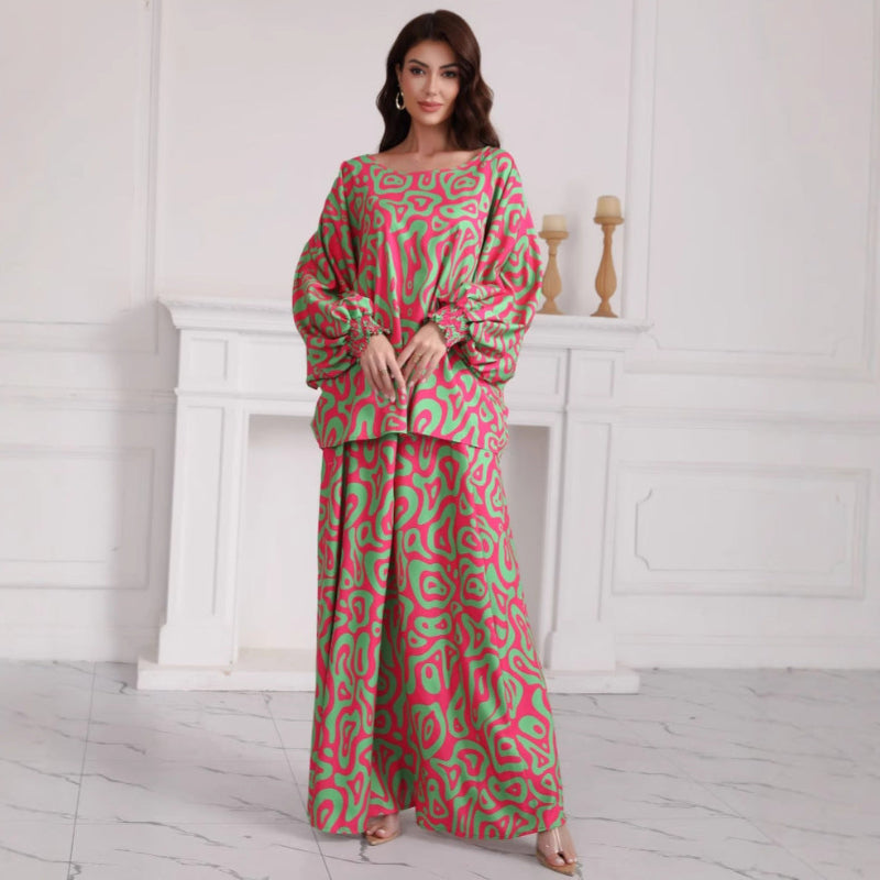 Bold Red Geometric Dress Set