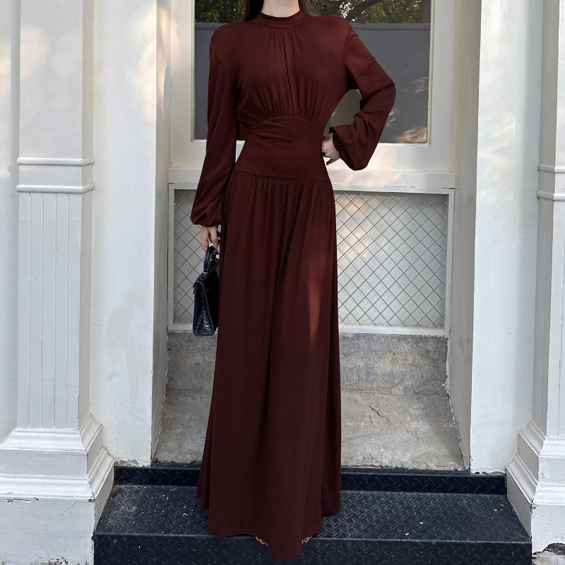 The A-Line Sculptor: Half Collar Midi in Burgundy