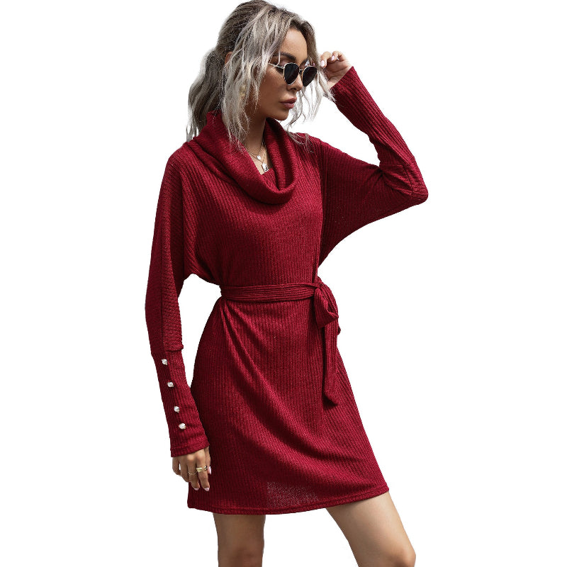 Velvet Knit Turtleneck: Sophisticated Long Dress