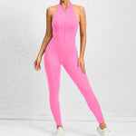 Zippered Sleeveless Jumpsuit - pink