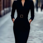 Effortless Elegance: The V-Neck Midi Dress - black