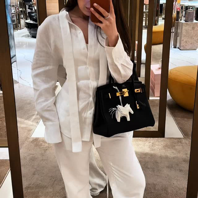 White Linen Tie Long Sleeve Shirt