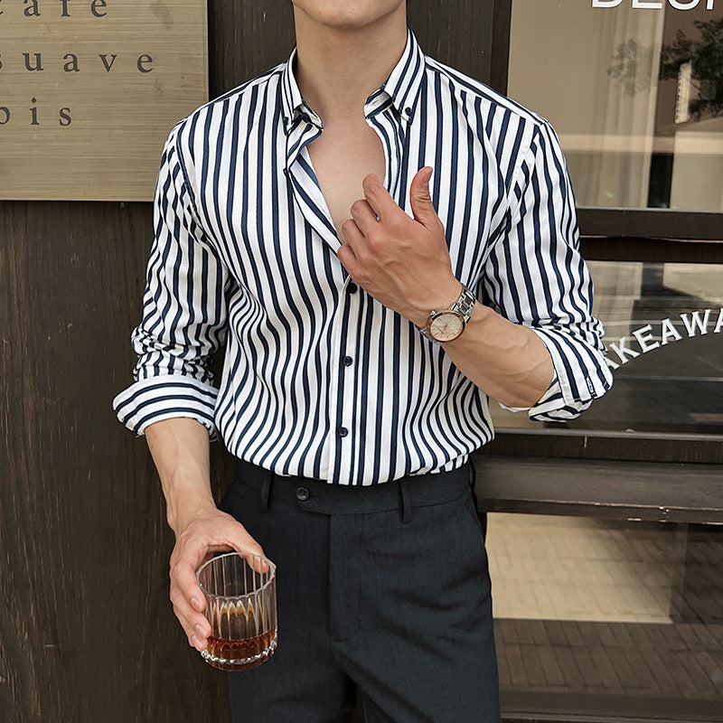 Long-sleeved Striped Shirt - blue