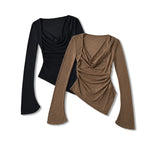 Swing collar one shoulder long sleeved T-shirt