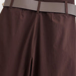 Chocolate Brown High-Waisted Wide-Leg Trousers With Belt