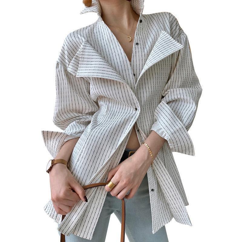 Long-Sleeved Fashion Striped Shirt - runwayfashionista.com