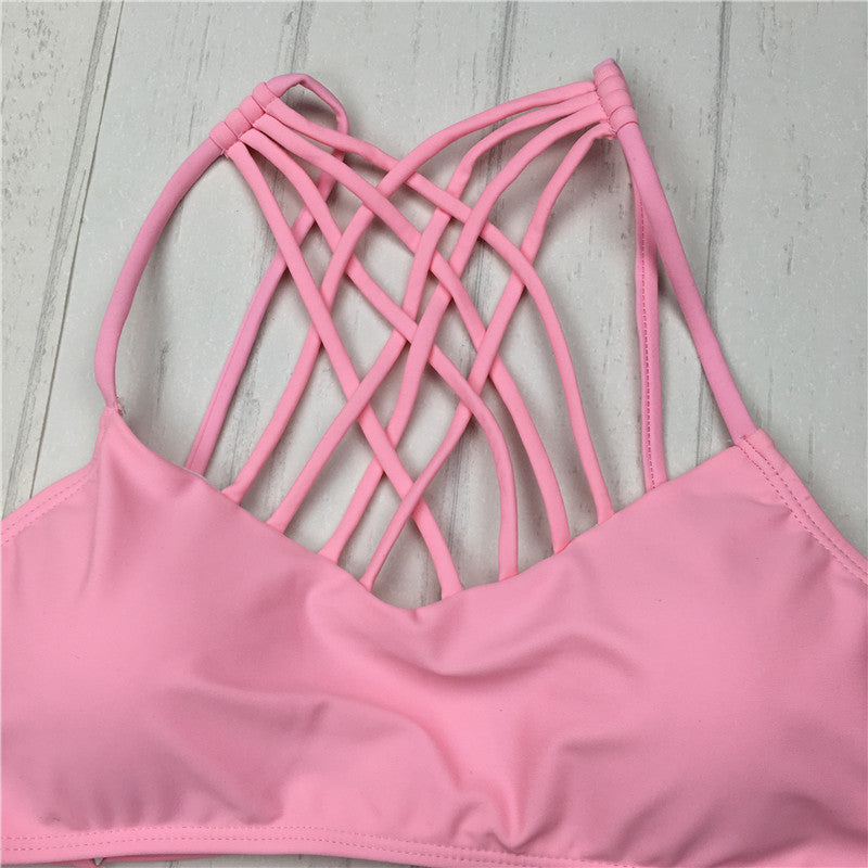 Cross-Strap Halter Bikini Set - pink