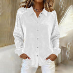 Long Sleeve Turn-down Collar Button Shirts - white