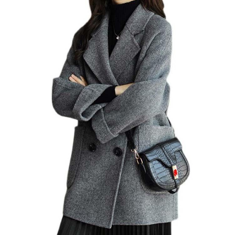 New herringbone patterned woollen coat