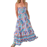 Multi-layer Ruffle Tiered Strapless Maxi Dress - violet