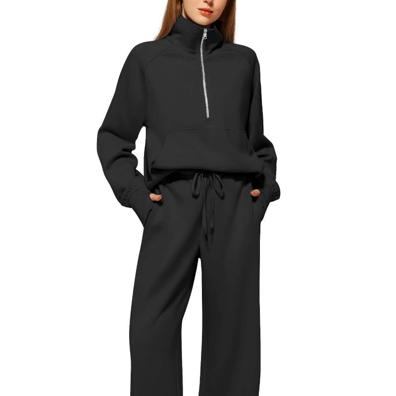 Half Zip Long Sleeve Sweatshirt And Wide Leg Pants Set