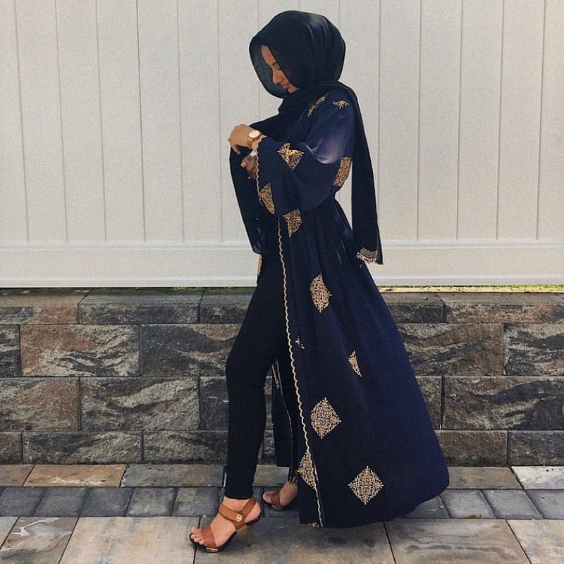 Vintage Embroidered Strappy Coats - Navy Blue