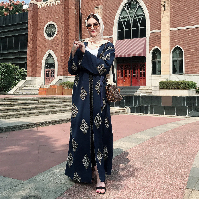 Vintage Embroidered Strappy Coats - Navy Blue