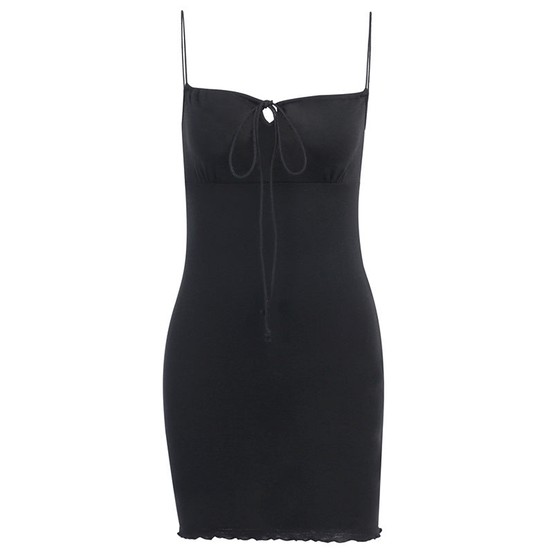 Tie Front Spaghetti Strap Mini Dress - black