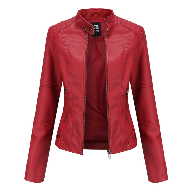 Zip-up Leather Jacket - red