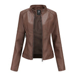 Zip-up Leather Jacket - coffee