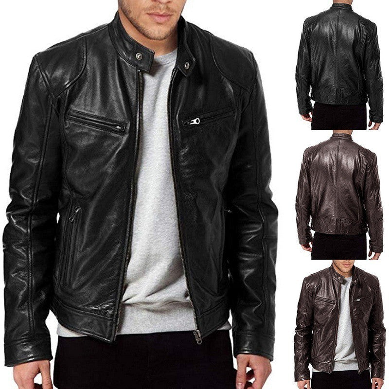 Men's Zip-up PU Leather Jacket