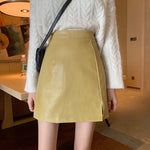 PU Faux-Leather High-Waist Bodycon Pencil Mini Skirt — Pink, Black & Yellow