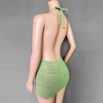 Cryptographic Halter Mini Dress - green