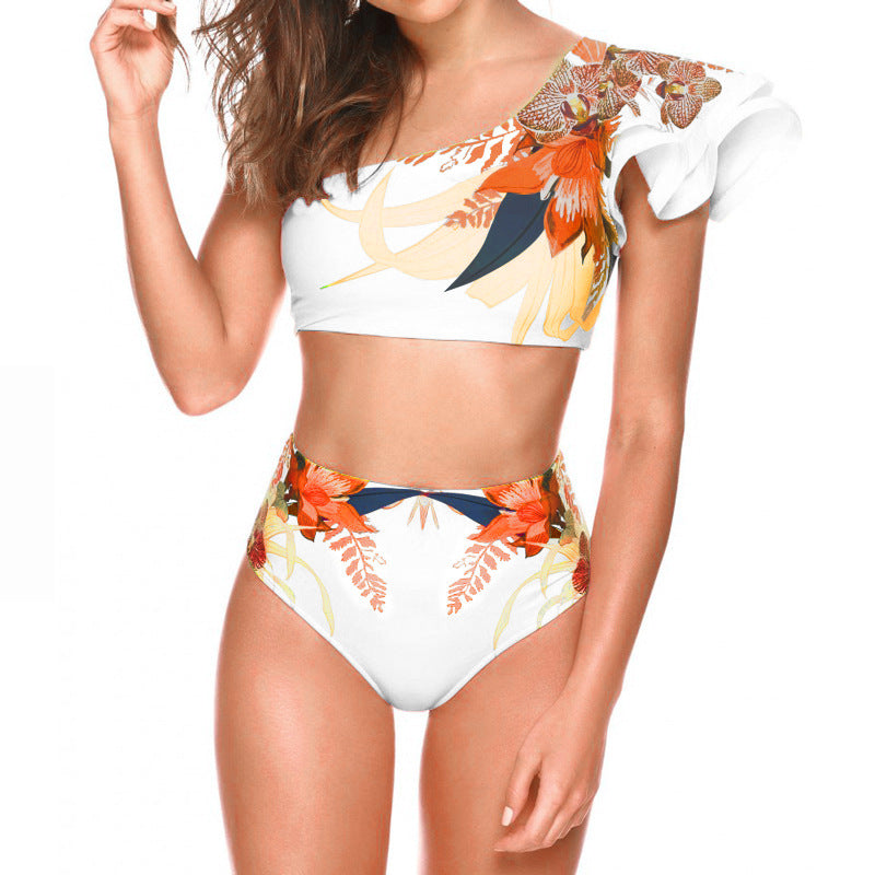 Floral One-Shoulder High-Waisted Bikini Set