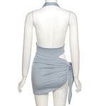 Plunge Halter Monokini with Wrap Skirt Panel — Dual Wear