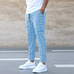 Men's Windowpane Check Drawstring Pants - blue