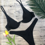 Underwire Push-Up Bikini Set With High-Cut Bottom - black