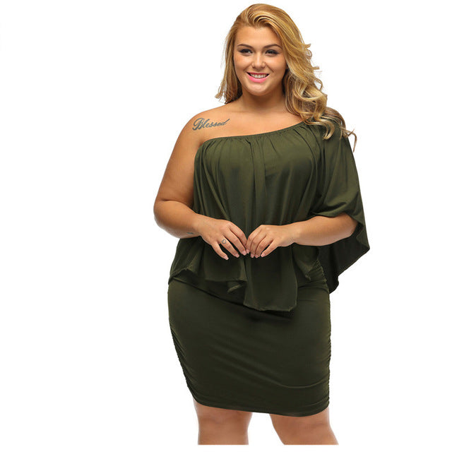 Unforgettable Allure: The Sleek Plus-Size Mini Dress - Army Green