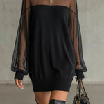 O Neck Long Sleeve Pullover Party Dresses - black