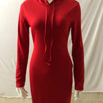 Ribbed Hooded Long Sleeve Mini Dress - red