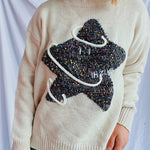 Contrast Star Round Neck Long Sleeve Sweater - runwayfashionista.com