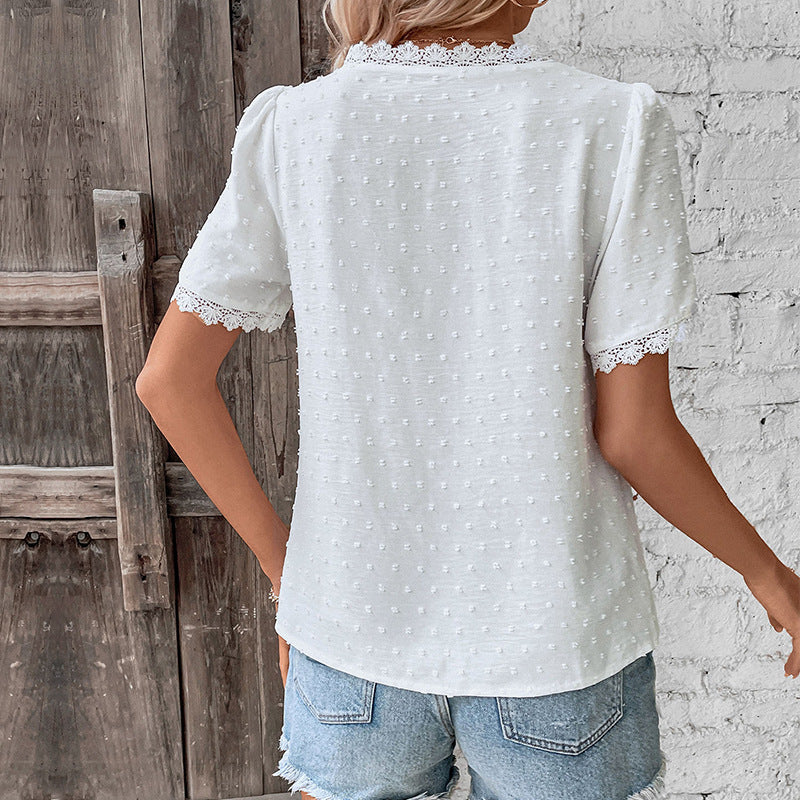 Lace V-neck Blouse - white