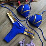 Gold-Trim Cage-Strap Triangle Bikini Set