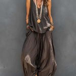 Casual Sleeveless Tank Top And Wide-Leg Pants - brown