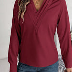 V-Neck Long Sleeve Blouse - runwayfashionista.com