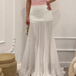 Ruffled Pleated Maxi Skirt - white