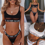openwork letters split bikini