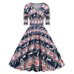 Snowflake Stripe V-Neck Midi Dress