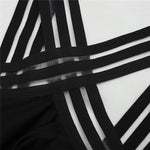 Striped Backless One-Piece Monokini - black