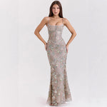 Elegant Low Neck Sleeveless Backless Tie-Up Maxi Dress - Grey