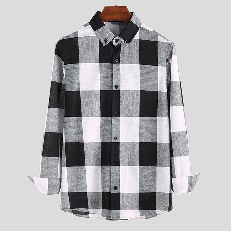 Men's Bold Windowpane Plaid Check Button-Down Long-Sleeve Casual Shirt — 5 Colours