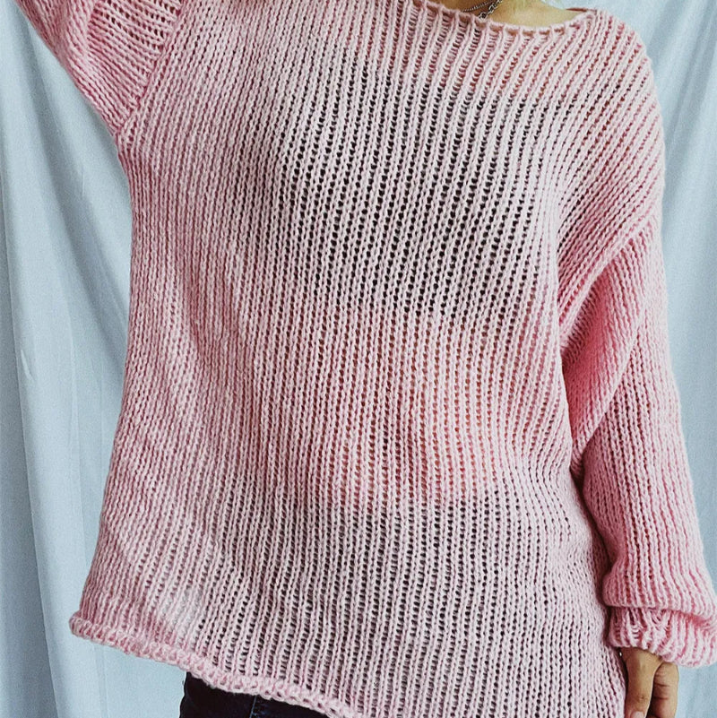 Boat Neck Dropped Shoulder Sweater - runwayfashionista.com
