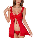 Red Suspender Slit Lingerie Set