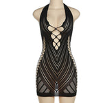 Lace Mini Mesh Dress with Hanging Neck