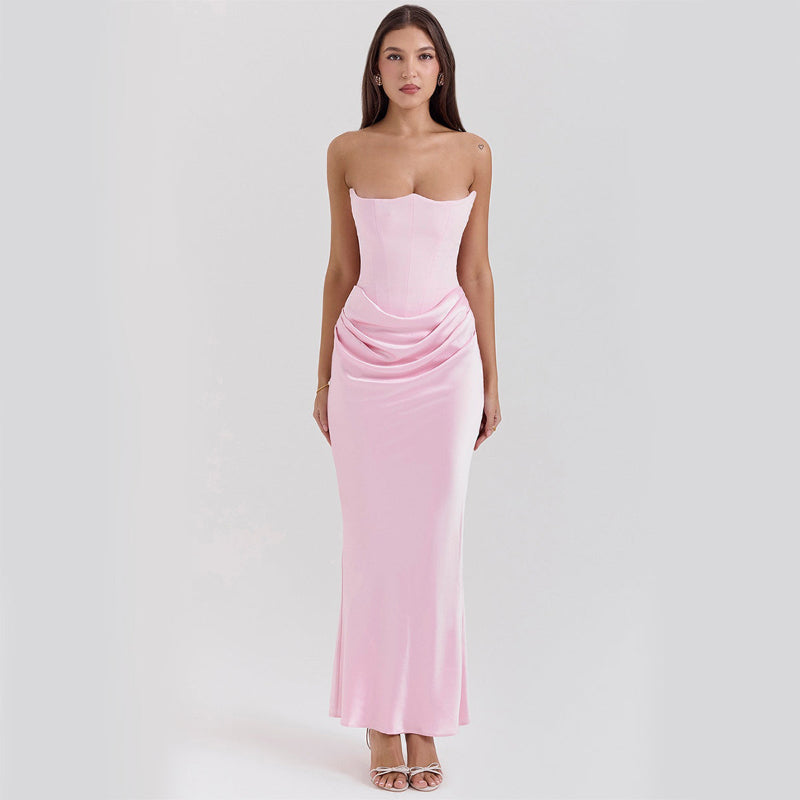 Tube Top Backless Evening Maxi- pinkDress