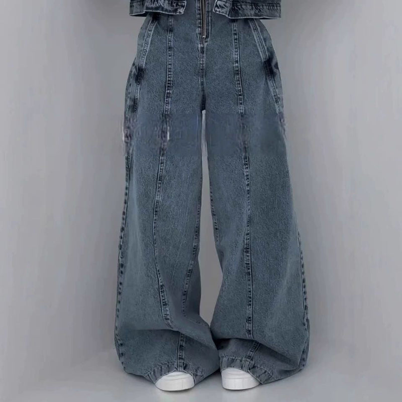 Denim Bandeau Zipper Jumpsuit & Jacket Set