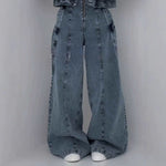 Denim Bandeau Zipper Jumpsuit & Jacket Set