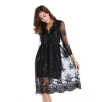 Floral Sequin V-Neck Midi Dress - black