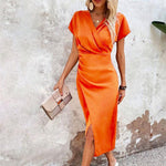 Short-sleeved Midi Dress - orange